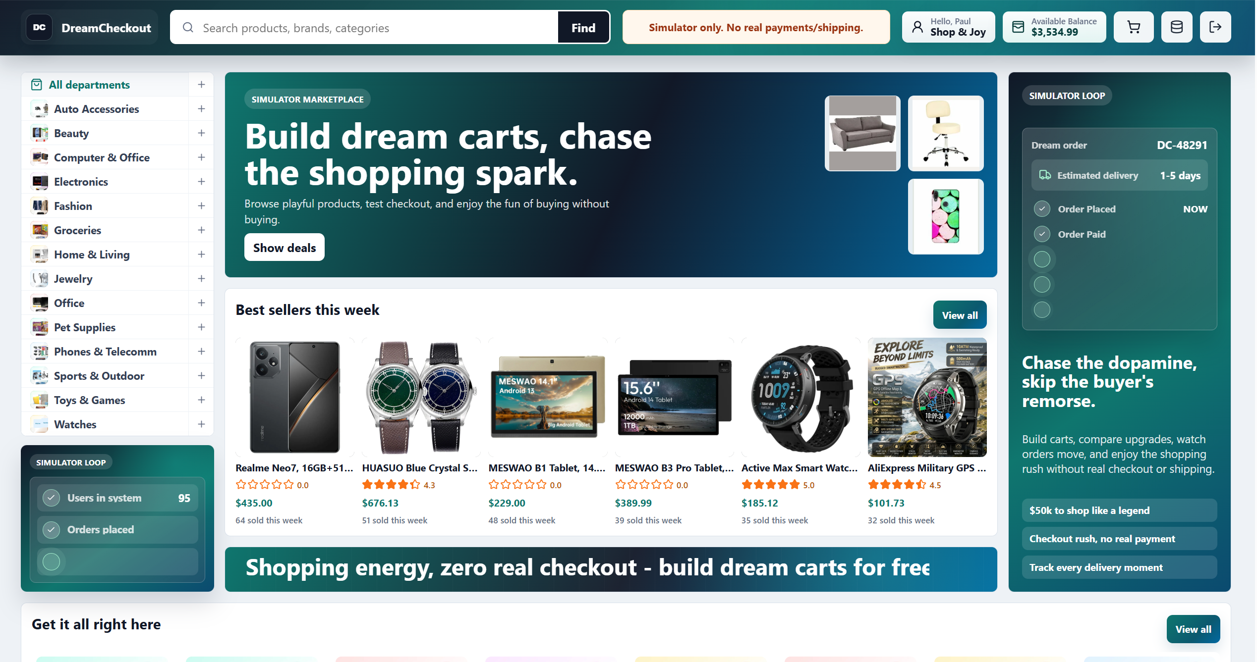 DreamCheckout catalog interface visual snapshot