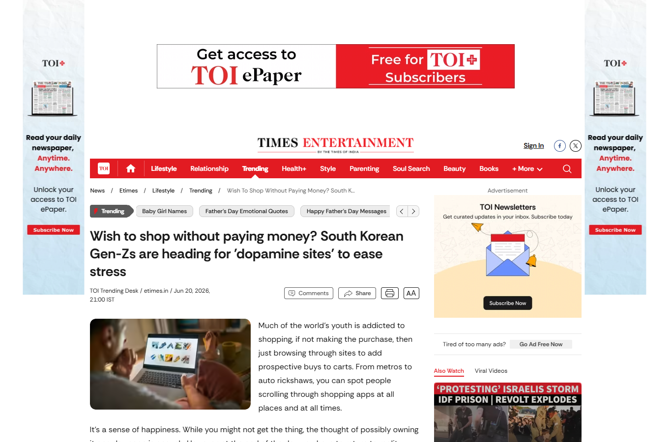 Times of India news screenshot visual snapshot